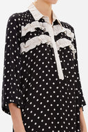 Black Button ruffle ribbon wide cut midi dress 92806