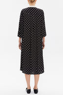 Black Button ruffle ribbon wide cut midi dress 92806