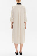 Beige Button ruffle ribbon wide cut midi dress 92806