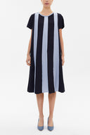 Navy Blue Contrast colour wide cut midi dress 92809