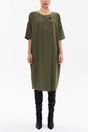 Khaki Accessory detail wide cut midi dress 92811