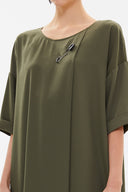 Khaki Accessory detail wide cut midi dress 92811