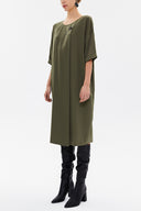 Khaki Accessory detail wide cut midi dress 92811