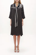 Black Lace-up neck wide cut midi dress 92816