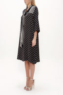 Black Lace-up neck wide cut midi dress 92816