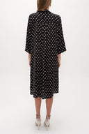 Black Lace-up neck wide cut midi dress 92816