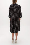 Black Lace-up neck wide cut midi dress 92816