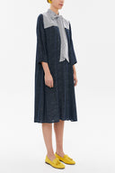 Navy Blue Lace-up neck wide cut midi dress 92816