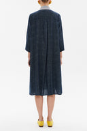 Navy Blue Lace-up neck wide cut midi dress 92816