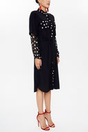 Black Lace-up chiffon sleeve midi dress 92829