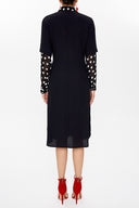 Black Lace-up chiffon sleeve midi dress 92829