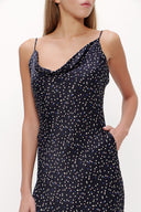 Navy Blue Degage collar spaghetti straps midi dress 92844