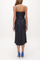 Navy Blue Degage collar spaghetti straps midi dress 92844