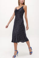 Navy Blue Degage collar spaghetti straps midi dress 92844