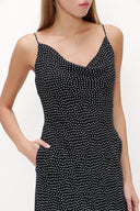 Black White Degage collar spaghetti straps midi dress 92844