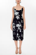 Patterned Degage collar spaghetti straps midi dress 92844