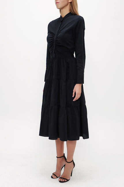 Büzgülü Poplin Midi Elbise 92848