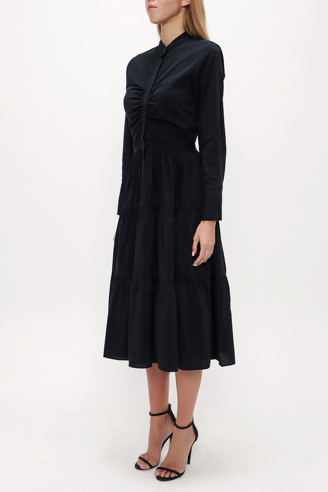 Büzgülü Poplin Midi Elbise 92848