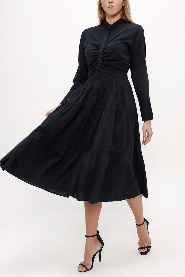 Büzgülü Poplin Midi Elbise 92848