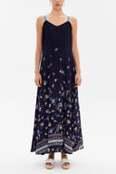 Navy Blue Crystal gems sleeveless maxi dress 92849