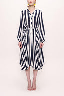 Navy Blue Asymmetric Cut Waist Belted Dress 92854