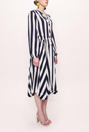 Navy Blue Asymmetric Cut Waist Belted Dress 92854