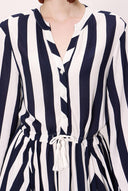 Navy Blue Asymmetric Cut Waist Belted Dress 92854