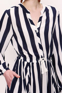 Navy Blue Asymmetric Cut Waist Belted Dress 92854