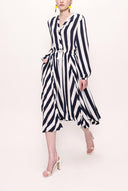 Navy Blue Asymmetric Cut Waist Belted Dress 92854