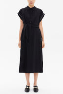 Black Short sleeve tie-front midi dress 92865