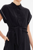 Black Short sleeve tie-front midi dress 92865