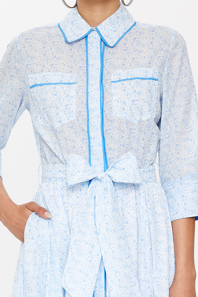 Mavi Cepli ve lastikli midi elbise 92885