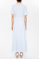 Blue Wrap-over tie embroidered maxi dress 92901