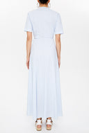 Blue Wrap-over tie embroidered maxi dress 92901