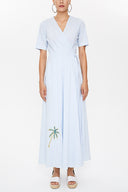 Blue Wrap-over tie embroidered maxi dress 92901