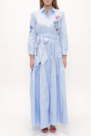 Light Blue Embroidered, lace-up Pleated maxi dress 92917
