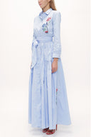 Light Blue Embroidered, lace-up Pleated maxi dress 92917