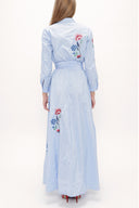 Light Blue Embroidered, lace-up Pleated maxi dress 92917