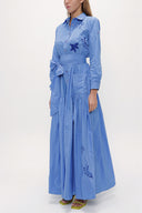 Blue Embroidered, lace-up Pleated maxi dress 92917