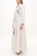 Beige Embroidered, lace-up Pleated maxi dress 92917