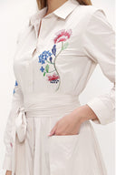 Beige Embroidered, lace-up Pleated maxi dress 92917