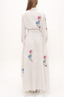 Beige Embroidered, lace-up Pleated maxi dress 92917