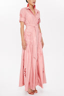Salmon Embroidered, lace-up Pleated maxi dress 92917