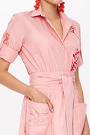 Salmon Embroidered, lace-up Pleated maxi dress 92917