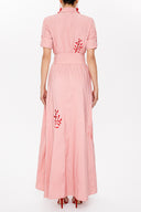 Salmon Embroidered, lace-up Pleated maxi dress 92917