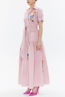 Pink Embroidered, lace-up Pleated maxi dress 92917