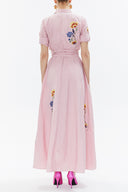 Pink Embroidered, lace-up Pleated maxi dress 92917