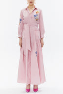 Pink Embroidered, lace-up Pleated maxi dress 92917