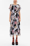 Black Wide cut Printed chiffon midi dress 92919