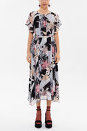 Black Wide cut Printed chiffon midi dress 92919
